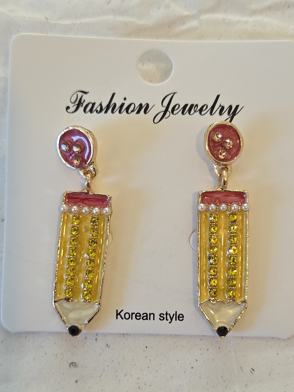 Fashion Jewelry Pink and Yellow Pencil Drop Earrings